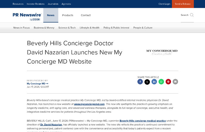 screenshot of the PR Newswire article