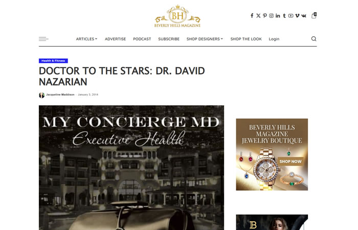 Screenshot of a Beverly Hills Magazine article titled 