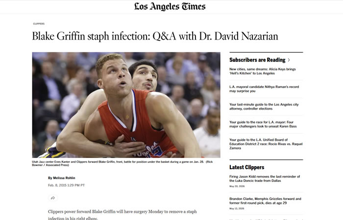 Screenshot of a Los Angeles Times article titled 