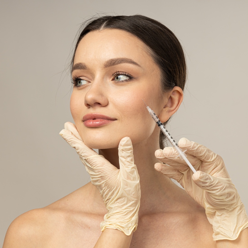 Concept of beauty and botox with young woman